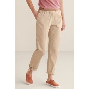Soft Surroundings Medina Pants Womens Size M Khaki Roll Tab Cuffs 2CY73 Stretch
